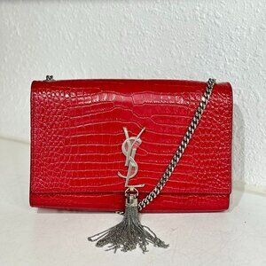 Saint Laurent Red Crocodile Leather Kate Chain Shoulder Bag Crossbody